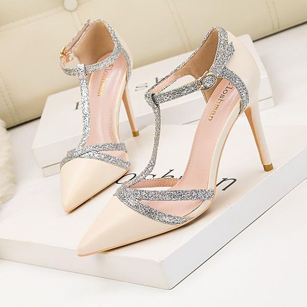 

dress shoes women's pointed high-heeled sandals stiletto heels, shallow mouth single toe hollow party rivet decorative, Black