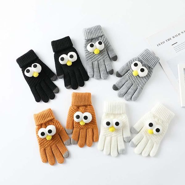 

five fingers gloves winter street cartoon big eyes female imitation cashmere warm and windproof 2021, Blue;gray