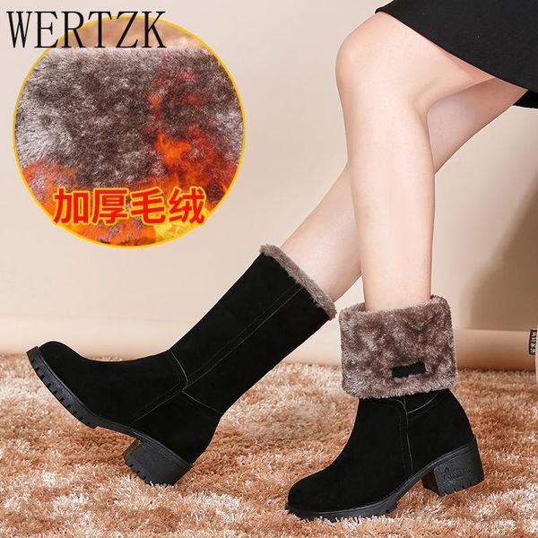 

boots 2021 high-tube snow women's thick fashion all-match velvet cotton mid-heel zapatos de mujer, Black