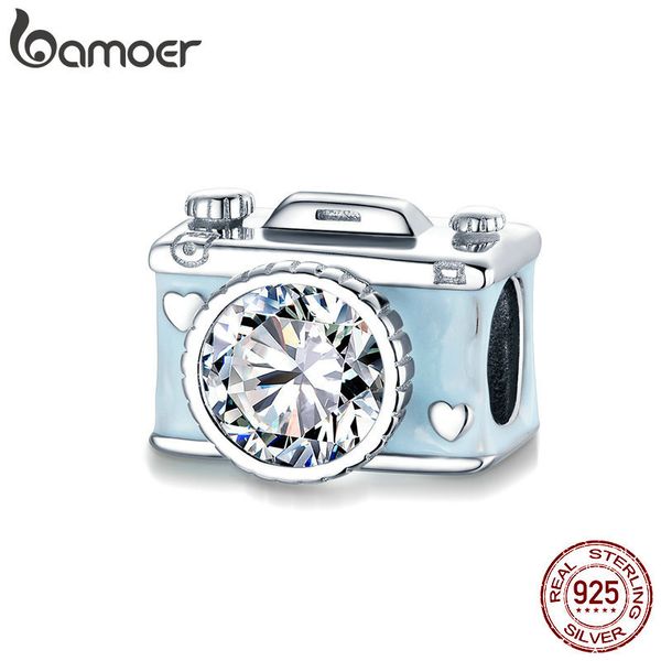 

bamoer 2020 summer 925 sterling silver enamel charm for original bracelet blue camera metal bead for women jewelry making bsc264 q0531, Black
