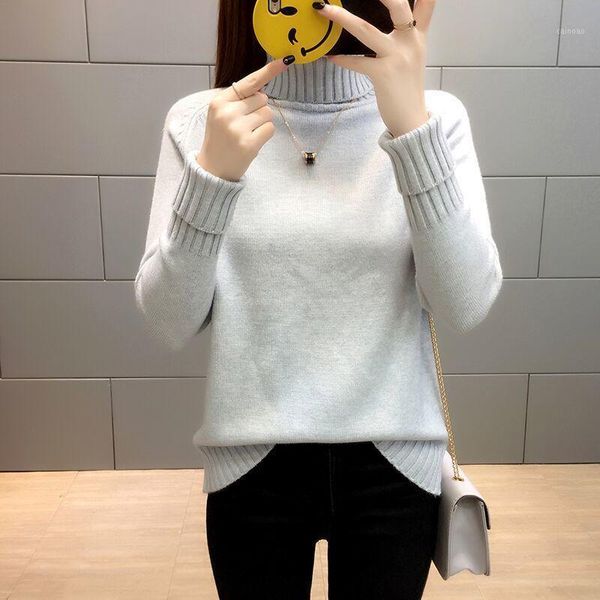 

winter high neck sweater women's pullover long sleeve thickening korean version versatile loose bottoming shirt sweaters, White;black