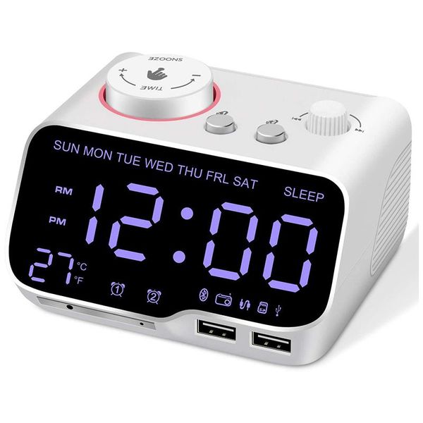 

other clocks & accessories digital alarm clock radio bluetooth speaker,12/24 h,dimmer,dual alarm,snooze,,sleep timer white us plu