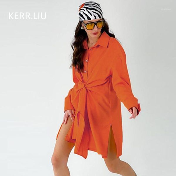 

casual dresses linen dress women shirt beige orange white color tie-front loose 2021 fall autumn, Black;gray