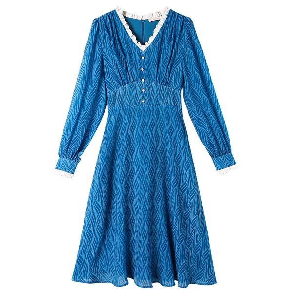 

2021 new summer v-neck high waist lace long elegant women blue clothes vestidos wkss, Black;gray