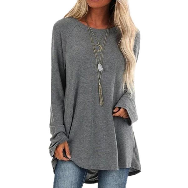 

women's t-shirt woman tshirts long sleeve casual women 2021 fashion o-neck looose shirts 5xl#k, White