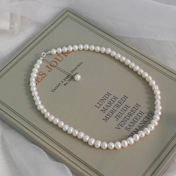 

chokers natural freshwater pearl necklace 925 sterling silver jewelry for women 2021 gift fashion, Golden;silver