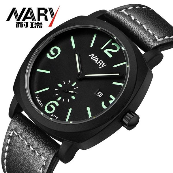 

wristwatches luxury men watch military sport watches male analog date quartz casual leather strap luminous wristwatch clock, Slivery;brown