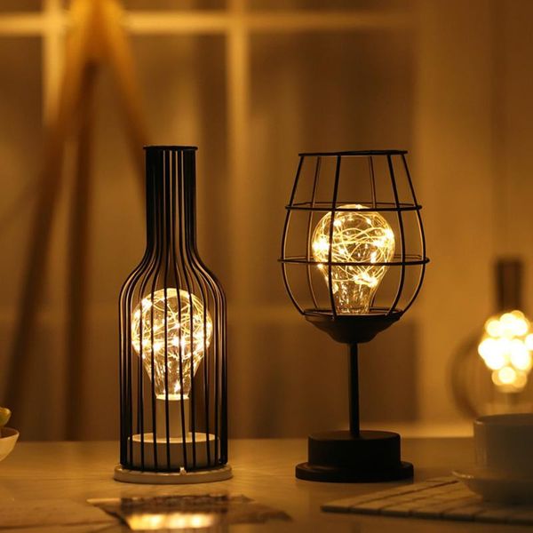 

hollow out wine bottle shape led lamp drinking glass light creative wrought iron night light lantern red wine bottle lamp