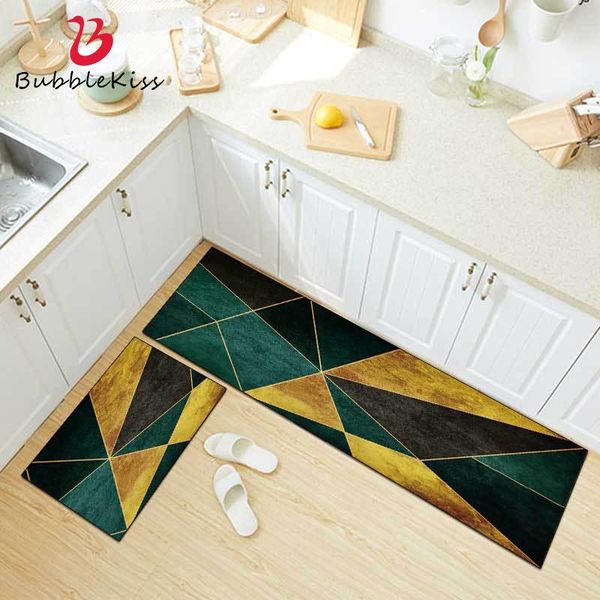 

bubble kiss nordic style green yellow square pattern carpet absorbent non-slip kitchen mat bedside customized bedroom area rugs