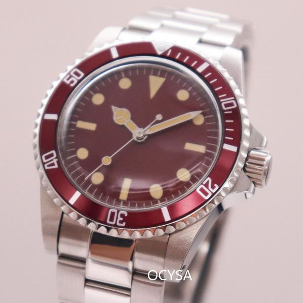 

wristwatches fashion 39.5mm men's wristwatch automatic mechanical sterile dial steel case luminous red aluminum frame two-way rotation, Slivery;brown