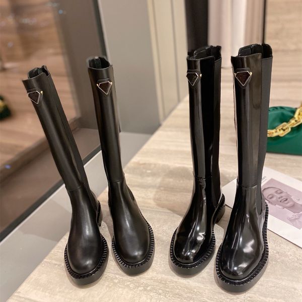 

designer luxury women knee boots zipper high fashion boot leather personality motorcycle booties winter flat ladies shoes show leg length we, Black