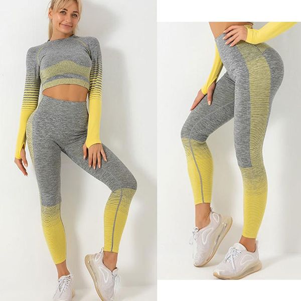 

women plus size seamless fitness yoga wear long sleeve sports shirt high waist stretch leggings gym running training pants set, White;red