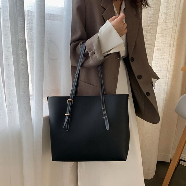 

womens pu leather handbag luxury design women bags solid color tote with small purse pocket large capacity shoulder bags zd1617