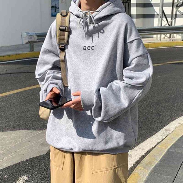 

230 jin student's simple letter printed sweater men's hooded fashion fat man plus size loose, Black