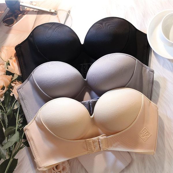 

front closure push up bra women invisible bras underwear lingerie for female brassiere strapless seamless bralette abc cup, White;black