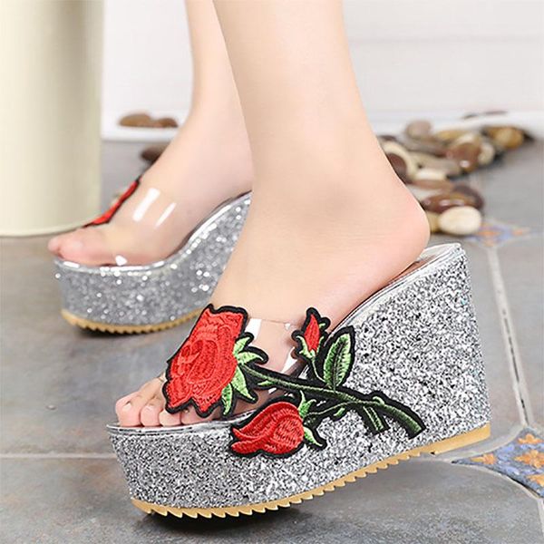 

summer outdoor fashion increase casual slippers women slope heel super high heel 11cm waterproof platform beach slippers ladies, Black