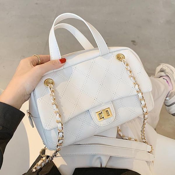 

shoulder bags lattice tote boston bag 2021 fashion high-quality pu leather women's designer handbag lock chain messenger