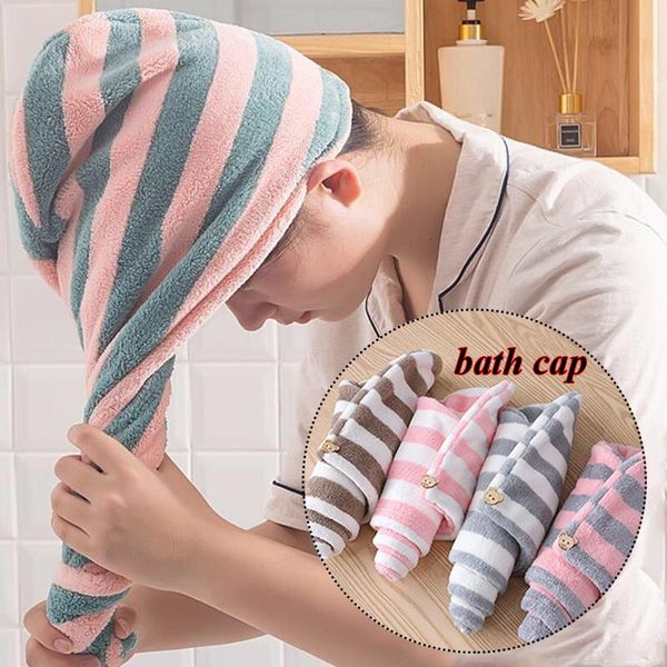 

towel dry hair cap absorbent thickened bathroom bath striped shower soft turban