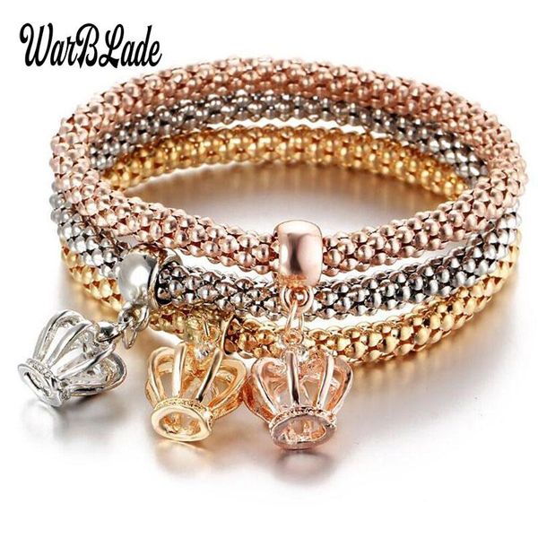 

charm bracelets warblade 3pcs/set fashion jewelry rhinestones & bangles gold color crystal chain bracelet with pendants for women, Golden;silver