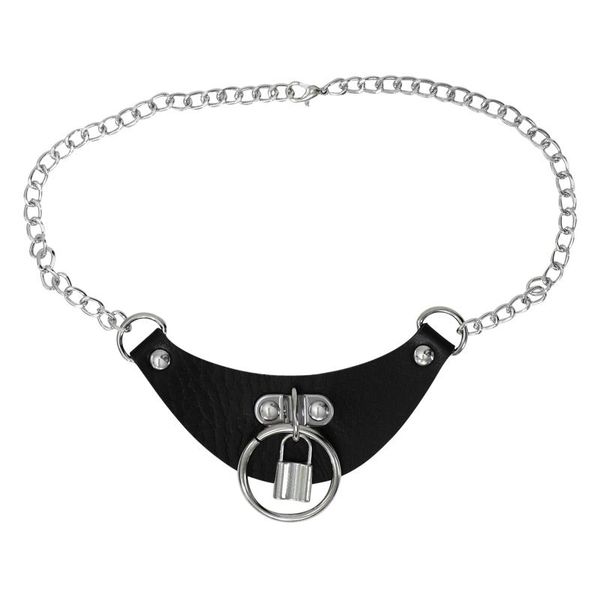 

chains woman punk choker collar necklace pu leather goth rivets lock key heart round rivet gothic femme jewelry, Silver