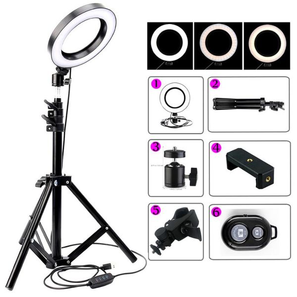 

16cm led ring light pgraphic selfie ring lighting 6 inch with tripod stand fill lamp for phone youtube makeup video studio