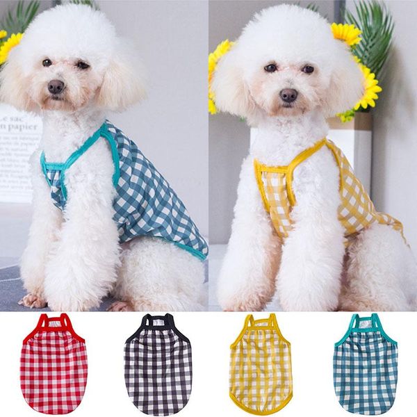 

dog apparel pet lovely vest camisole clothes pets colorful thin grid cool lattice sling spring summer breathable