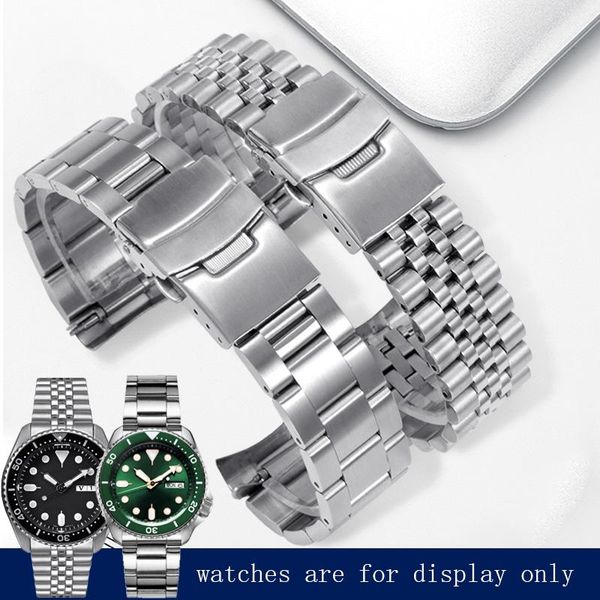 

watch bands stainless steel watchband silver bracelet double insurance buckle suitable for skx007/009 skx173/175 chain 20 22mm, Black;brown