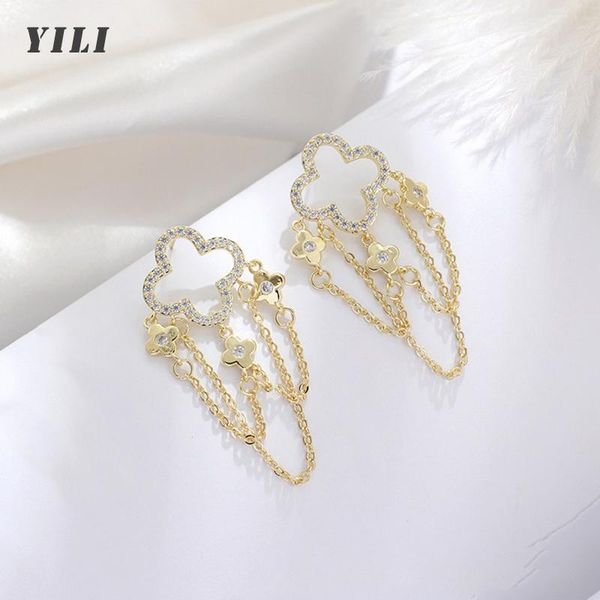 

dangle & chandelier 2021 korean flowers tassel earrings for women girls luxury micro-inlaid zircon drop earring s925 needle jewelry, Silver