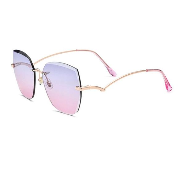 

2021new purple rimless metal golden frame women sunglasses come with box, White;black