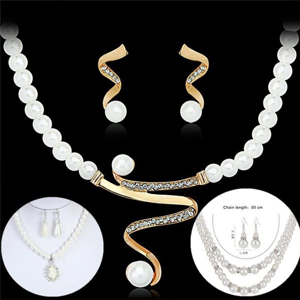 

earrings & necklace charming jewelry sets imitation pearl for women bridal wedding accessories, Silver