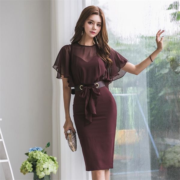 

women dress chiffon dresses woman korean office lady bodycon dress plus size summer elegant woman mesh dresses women vestidos xl 210309, Black;gray
