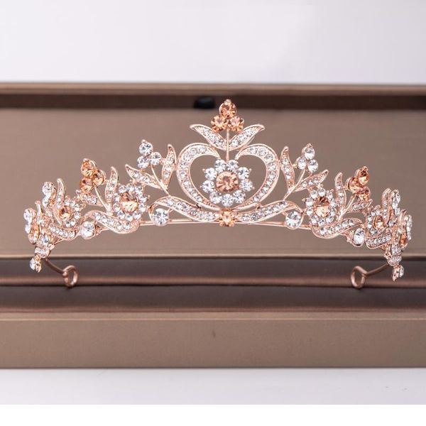

trendy rose gold rhinestone crown flower bridal hair accessories wedding headpiece hair ornaments bride hair jewelry cro qylorh