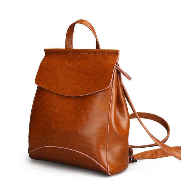 

2021 korean fashion cowhide backpack women's versatile leather simple handbag, Black;red
