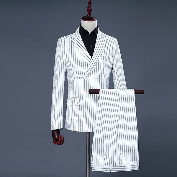 

men tailcoat tuxedo evening party costumes singer male two piece set striped dress suit wedding suits 55nh, White;black