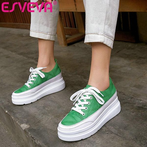 

dress shoes esveva 2021 lace up fashion round toe women pumps platform elegant med heel shallow single size 34-39, Black