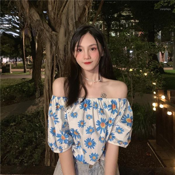 

women's blouses & shirts foreign style one line collar short sleeve floral shirt design sense minority korean loose in summer 2021, White