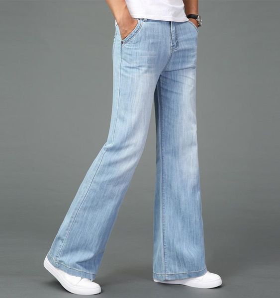 

men's jeans loose flare straight pants black blue long casual large size 36 and 38