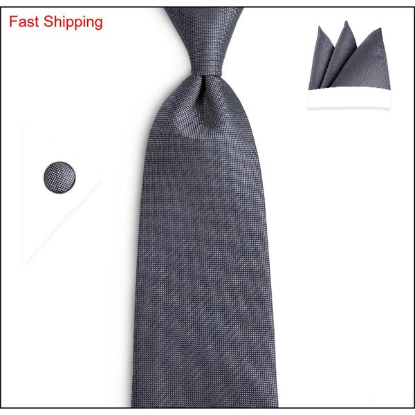 

hi-tie classic men's solid tie set fashion gray ties necktie hanky cufflinks for suit formal business qylsvq mj_fashion, Black;blue