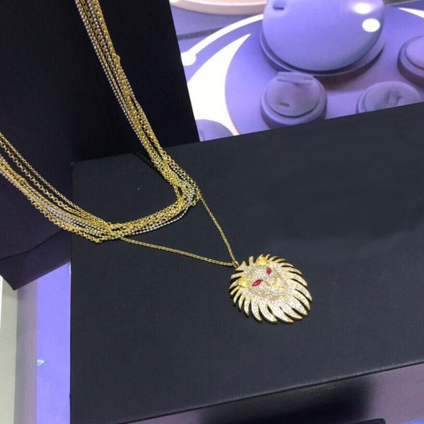 

pendant necklaces umgodly arrival luxury cubic zirconia multi-layer gold color lion women fashion jewelry, Silver