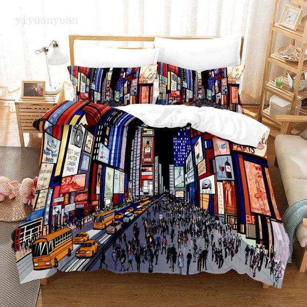 

3d print cartoon bedding sets graffiti street duvet cover 2/3 pieces bed quilt cover trend colorful for boys girls bedspread