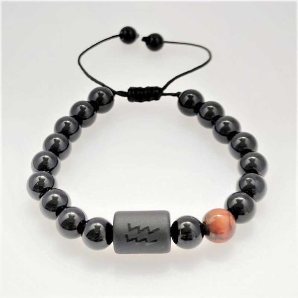 

12 constellations tiger eye imitation obsidian beaded bracelet, Black
