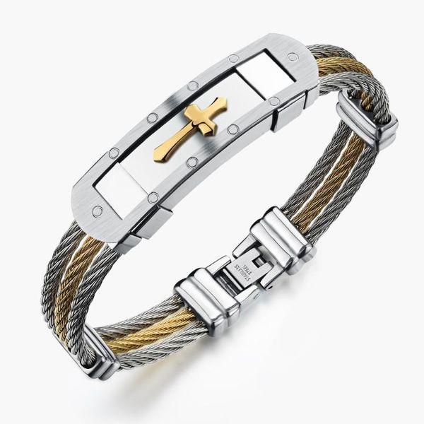 

charm bracelets creative fashion men's classic cross bracelet titanium steel holiday gifts 3-gh782, Golden;silver