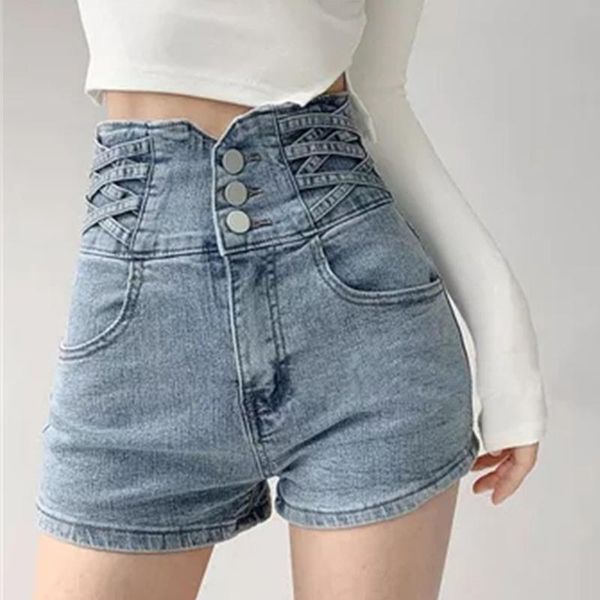 

women's shorts alien kitty plus size s-2xl 2021 slim casual loose summer jeanswear cowboy women wide leg denim femme abdominal, White;black