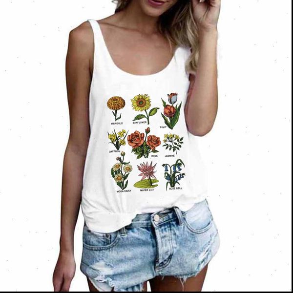 

women camisole tank vintage angel flowers print vogue tshirt female casual harajuku loose vest beach sports streetwear, White
