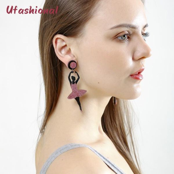 

earrings & necklace vintage accessories zinc alloy for women personality dancer pattern korean acrylic boho stylish long dangle earring, Silver
