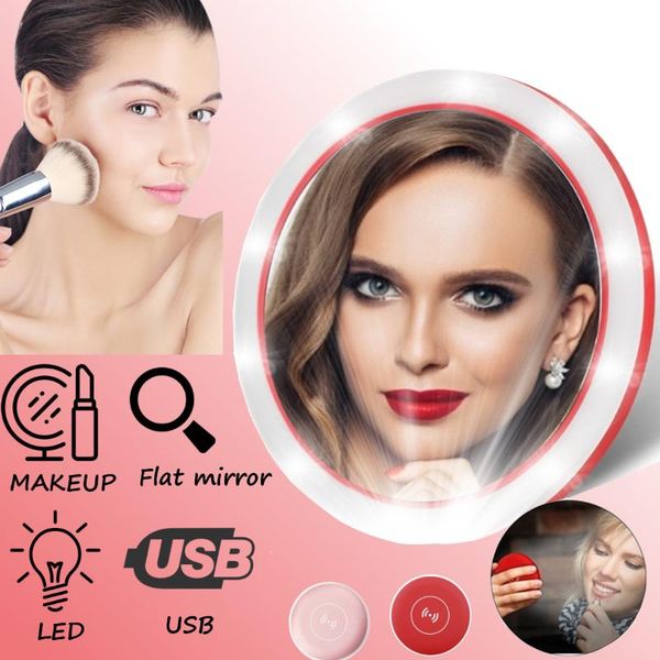 

compact mirrors portable led lighted mini circular makeup mirror travel sensing lighting cosmetic wireless usb charging