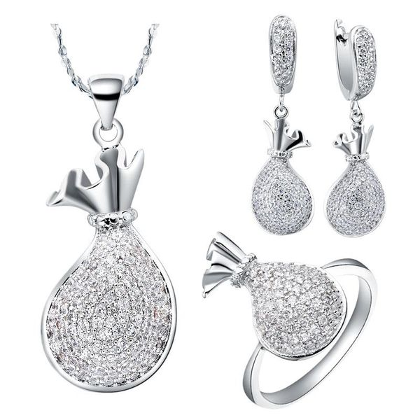 

wedding jewelry sets fashion siler plating kettle pave crystal rhinestone earrings ring necklace for woman, Slivery;golden