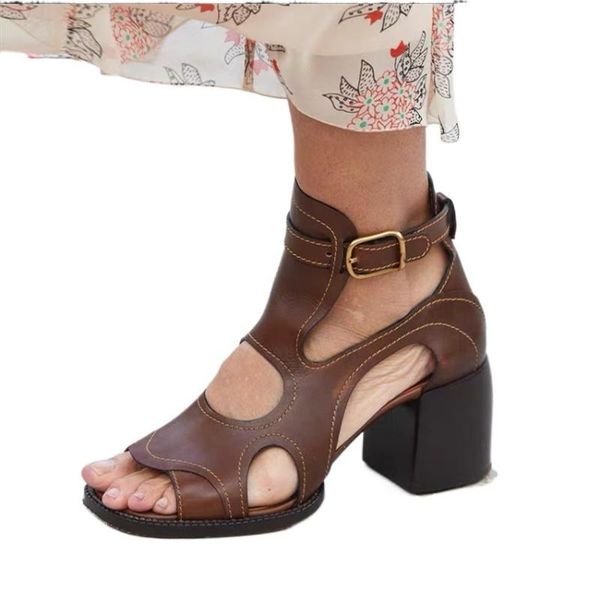 

sandals fashion genuine leather women 2021 summer shoes open toe rome style high heels buckle gladiator woman, Black