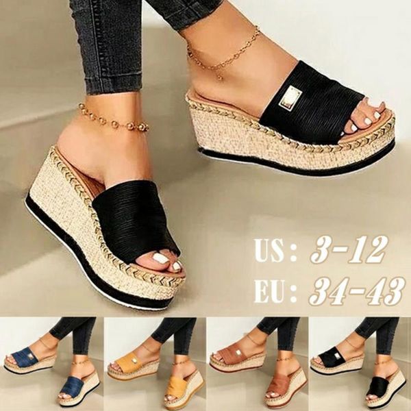 

women high heels sandals thick bottom casual shoes ladies leisure summer wedges sandals woman shoes women platform mules slipper, Black