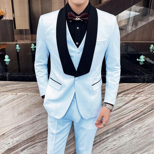 

men's suits & blazers 2021 arrival man suit sky blue shawl lapel groom tuxedo 3 piece(jacket+pant+vest)custom made wedding for, White;black